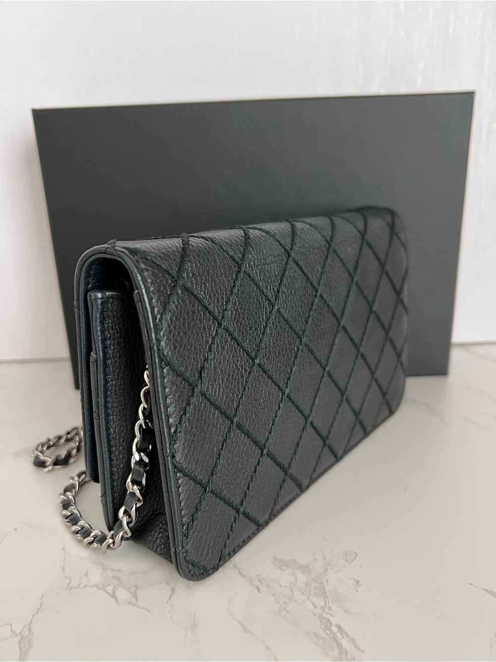 Chanel Whipstitch Wallet on Chain WOC in Black Calfskin and Silver Tone Hardware - Picture 6 of 16